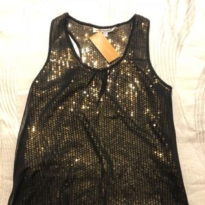 Annabella black and gold sequin tank top
